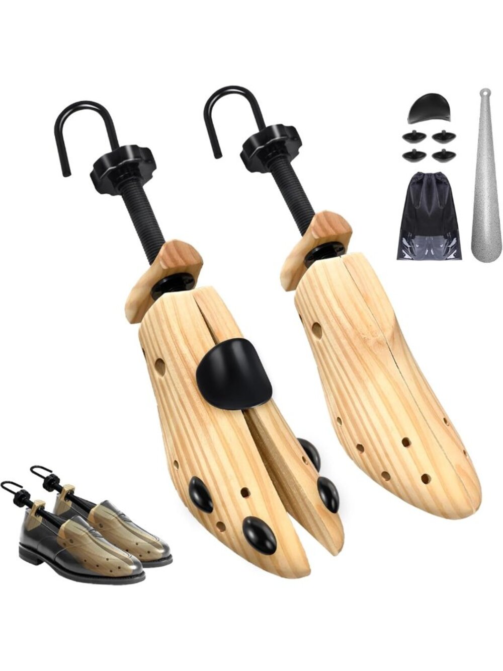 4-Way Wooden Shoe Stretcher & Expander - Adjustable Shoe Tree for Men & Women